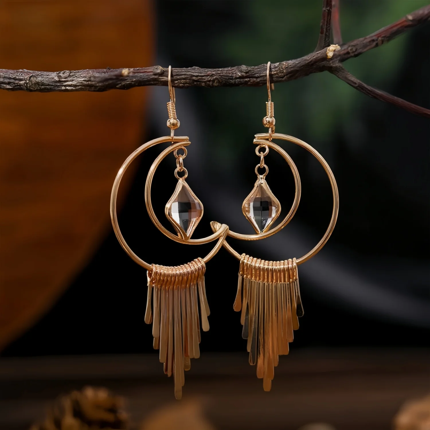 

Women's Earrings Retro Ethnic Style Moon Tassel Gem Pendant Personality Trendy Earrings Party Gift Jewelry