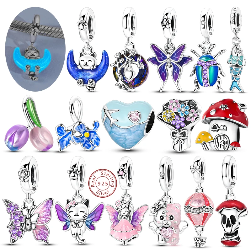 

Charms Beads 925 Sterling Silver Butterfly Flower Apple Cat Bear Charm fit Original Bracelet Pendant Women Fine DIY Jewelry Gift