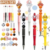 6PCS/12PCS Ball, Football, Basketball, Sports Theme DIY Bead Ballpoint Pen&Silicone Wooden Bead Set，Office&Study Supply