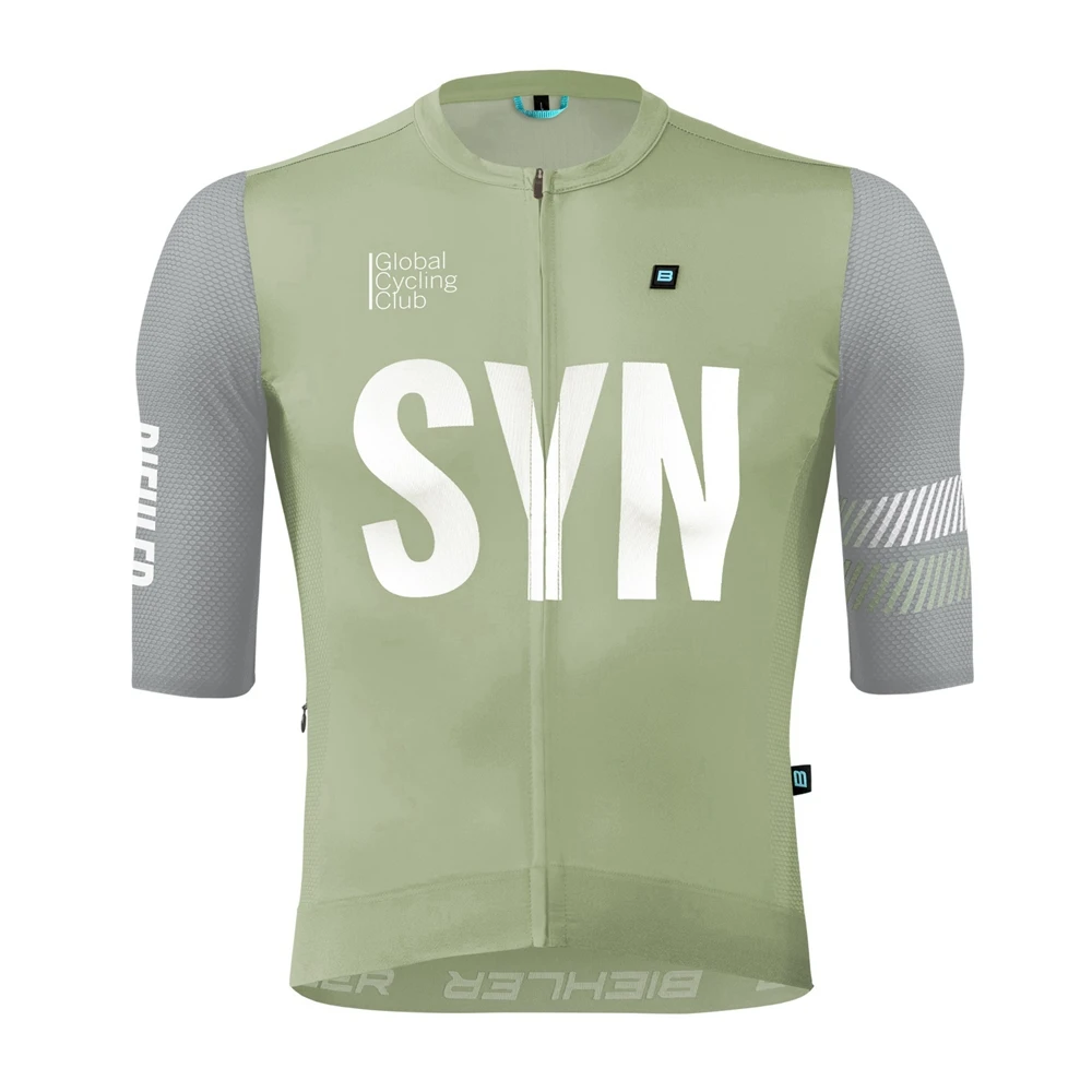 Light Green Men's Team Cycling Road Kit Short Sleeve Cycling Top and Gel Pad Bib Shorts New SYN Cycling Jersey Set