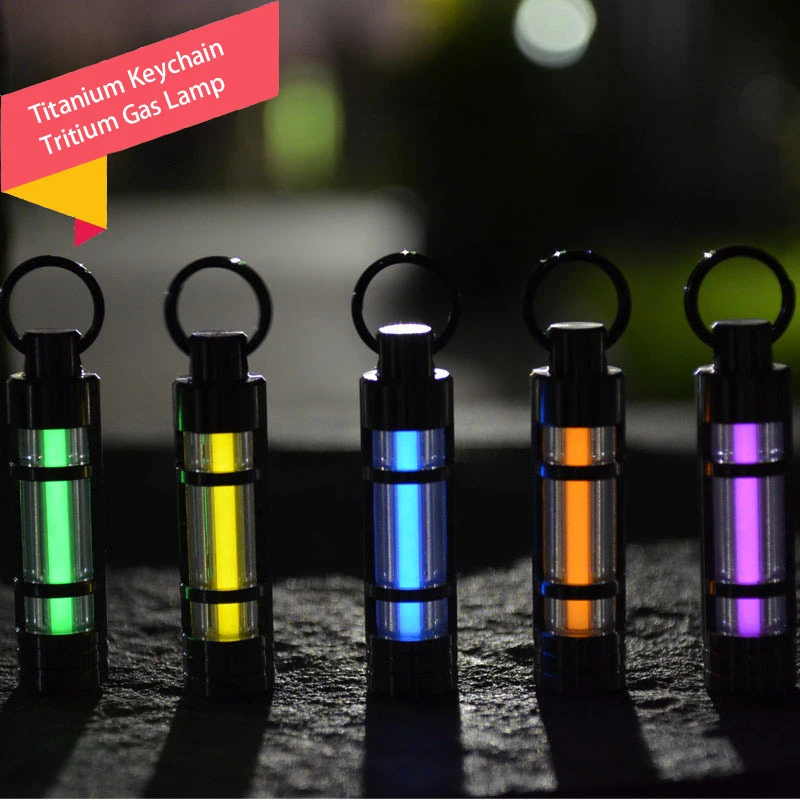 Titanium Keychain Tritium Gas Lamp Automatic Lights Titanium Key Ring Life Saving Emergency Lights For Outdoor Survival Tool