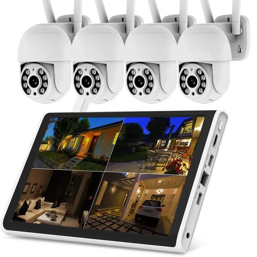 2025 10 بوصة مراقبة 4CH 8CH CCTV شاشة LCD أمن الوطن PTZ في الهواء الطلق كاميرا IP لاسلكية CCTV واي فاي نظام Nvr