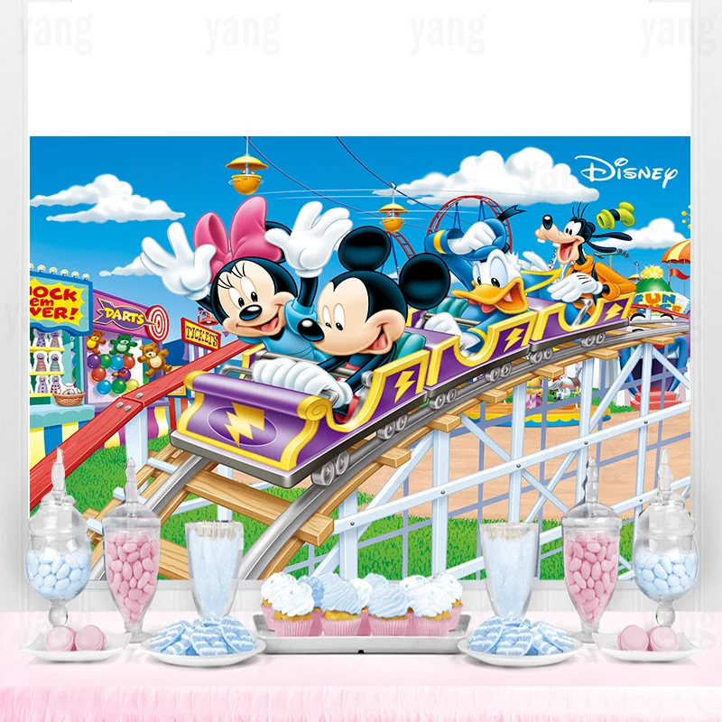 Disney Minnie Mickey Mouse Amusement Park Backdrop Photography Birthday Background Party Supplies BornBaby Boys Girls Decoration