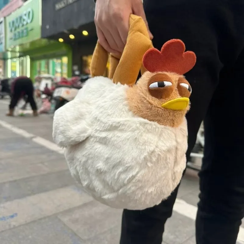 Fur Chicken Plush Bag Ugly Hen Shape Handbag Funny Kawaii Chicken Pendant Keychain Doll Satchel Purse for Women Birthday Gifts