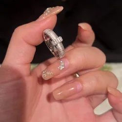 Light luxury High quality wire drawing diamond rings for women silver 925 crystal exquisite sparkling wedding ring jewelry