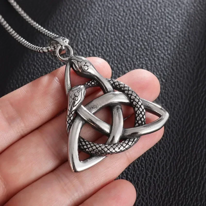 Vintage Gothic Snake Coiled Demon Skull Pendant Necklace for Men Boys Rock Party Halloween Jewelry Gift