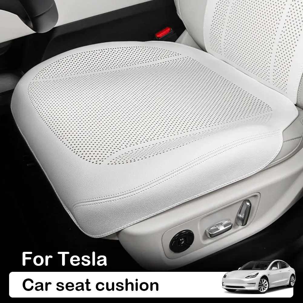   Cojín de coche Tesla de cuero de napa, estera protectora transpirable, cojín antideslizante para asiento de coche, accesorios para automóvil O4D8