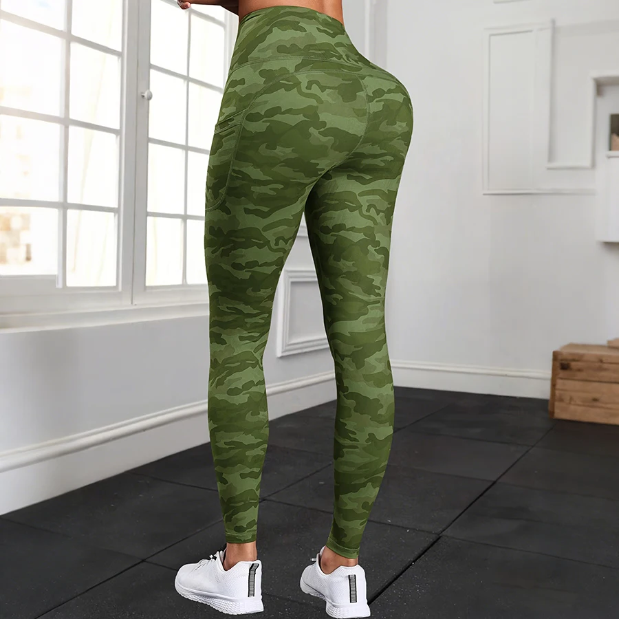 Leggings with Pockets for Women Tummy Control High Waisted Workout Yoga Pants Camouflage Printing Fitness Tights Casual Wear image 6