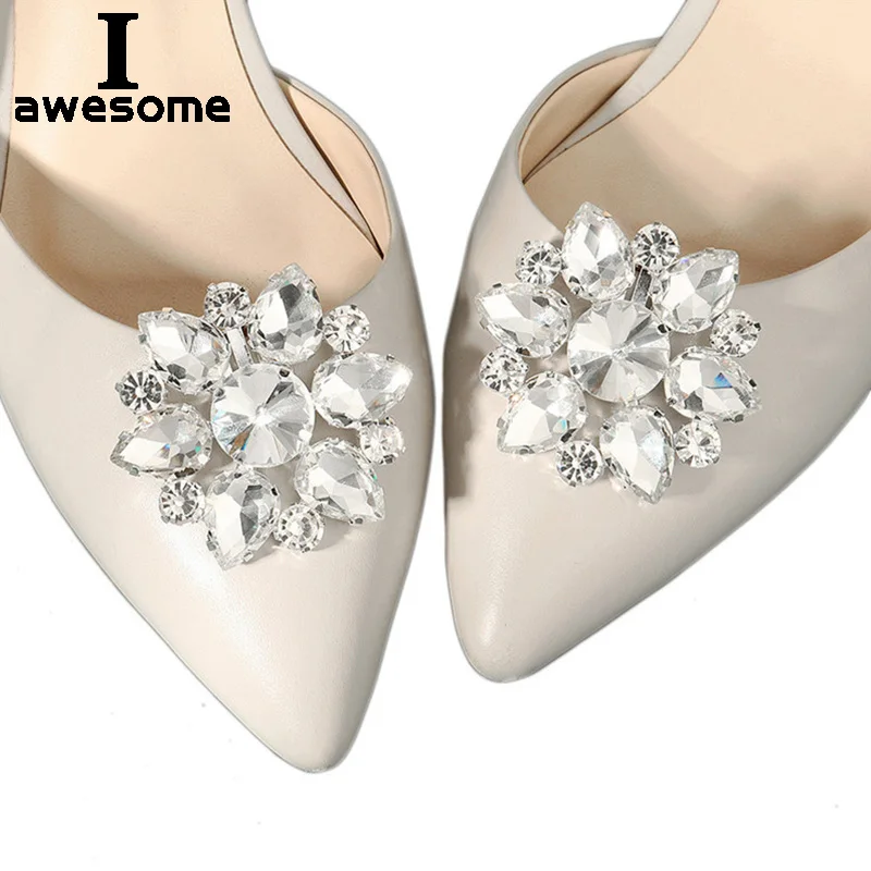 

Korean Water Droplets Shoe Clips Buckle Rhinestone Crystal Flower Elegant Fashion Wedding Party Shoes Decorations Accessories