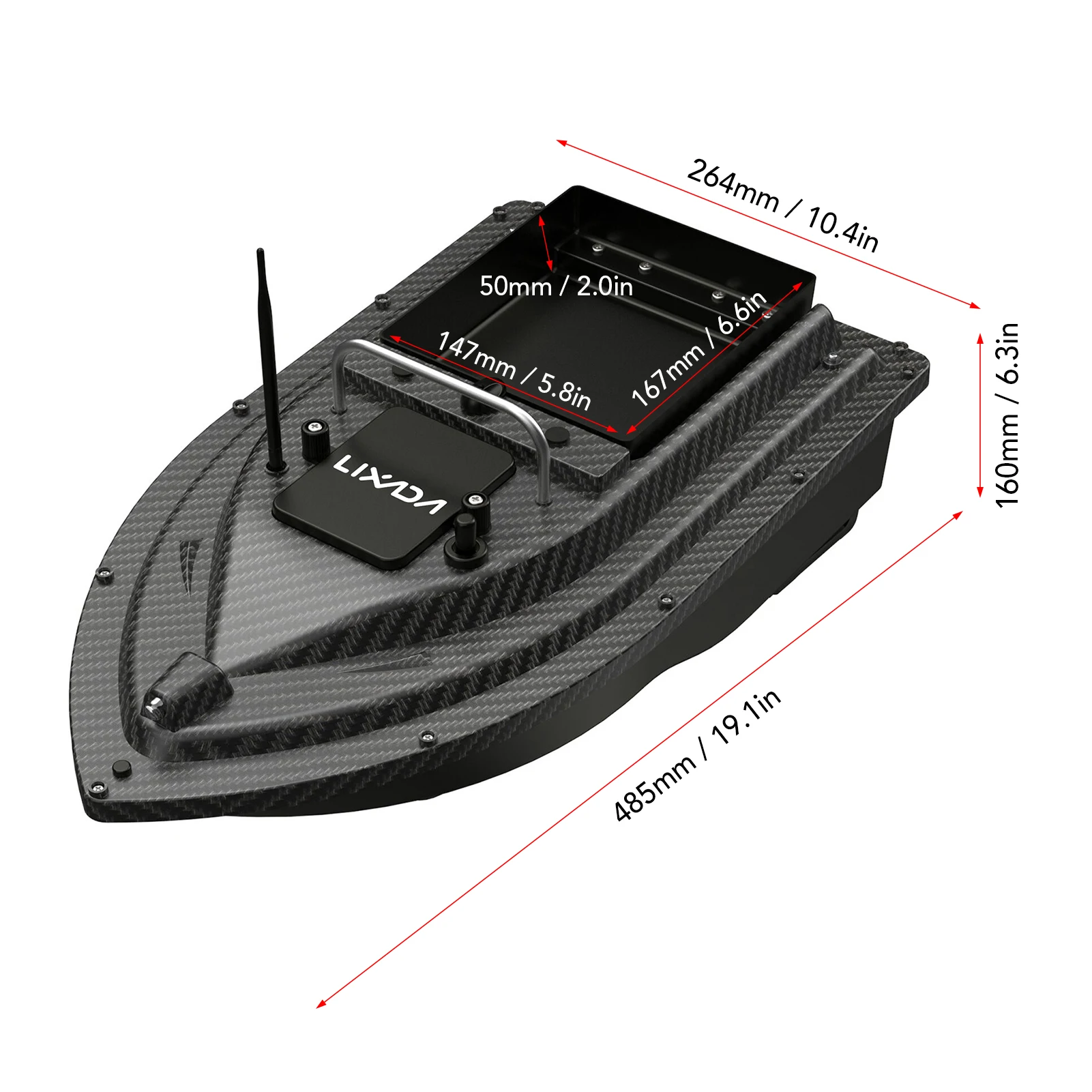GPS Fishing Bait Boat with Large Bait Container Automatic Bait Boat with 400-500M Wireless Remote Range 4.4lb Bearing Capacity