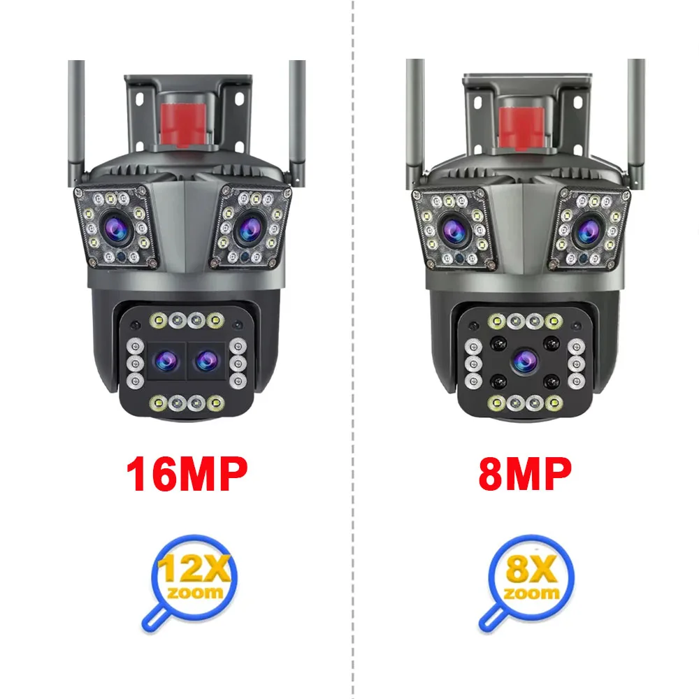 Kamera Wi-Fi 16MP 8K na zewnątrz 12X Zoom cztery obiektywy trzy ekranowe automatyczne śledzenie ochrona bezpieczeństwa 8MP kamera do nadzoru wideo