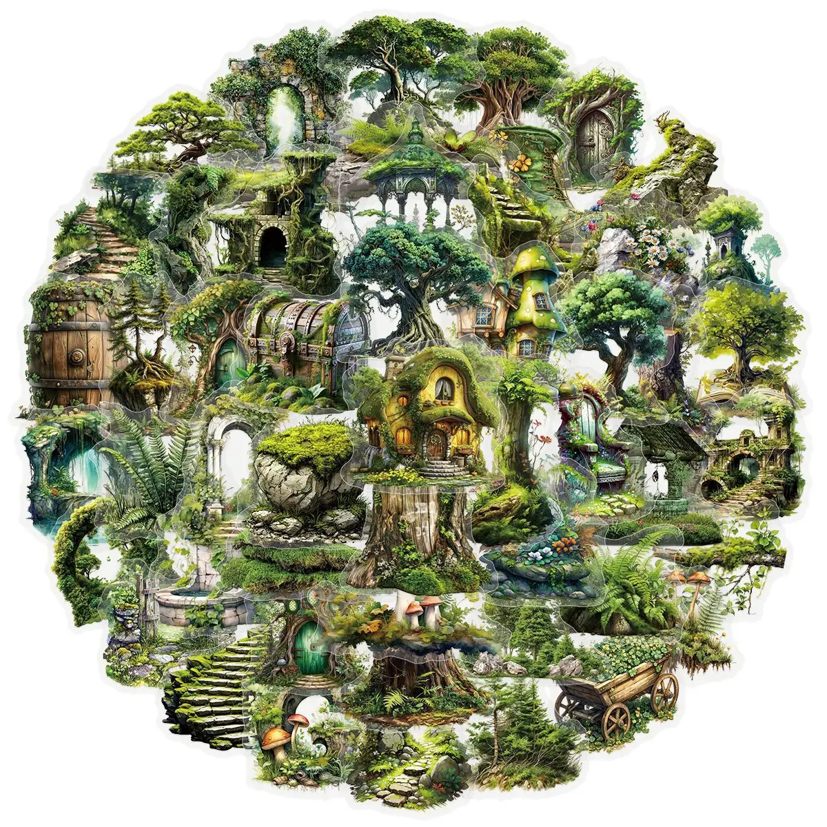 50 Pcs Wizard Forest Fantasy Stickers Secret Forest Theme Transparent Material for Phone Case And Notebook Decor