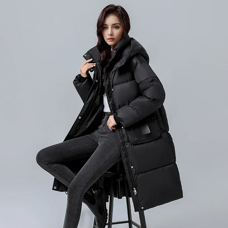 2024 New Winter Women Long Parkas Pockets Thick Warm Hooded Down Cotton Coat Female Loose Puffer Jackets Windproof Snow Overcoat