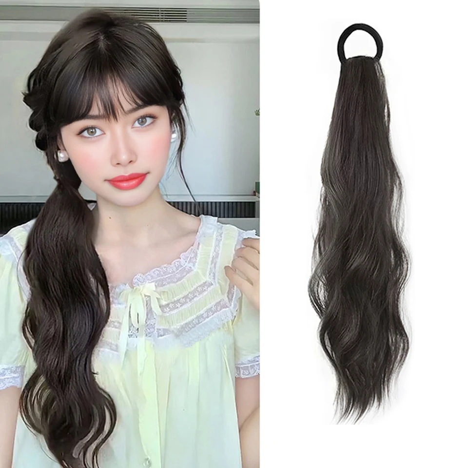 XIYUE Ponytail Wig Rose Phalaenopsis Gripper Side-tied High-level Wavy Curls Fluffy Natural Wig Braid Ponytail