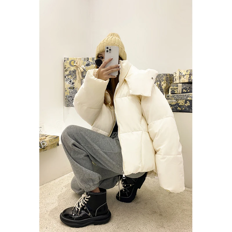 Winter Yellow Down Jacket Women Coat Black Hooded Fashion American Streetwear Y2K Style Duck Down Feather Female Short Outwear