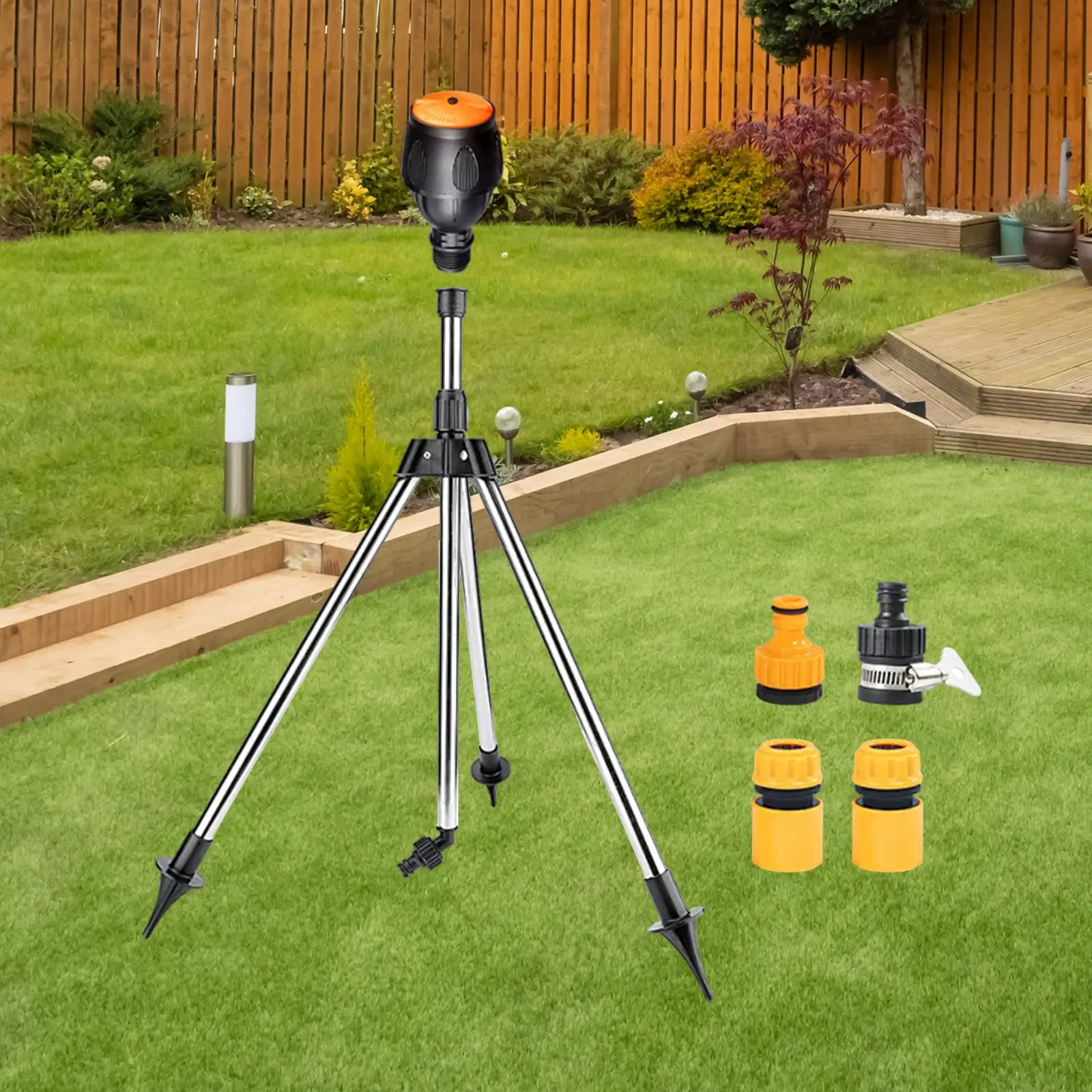 

Garden Tripod Sprinkler with 1/2" Quick Connect Multifunctional 360° Rotation and Gyration Height Adjustable for Lawn Yard