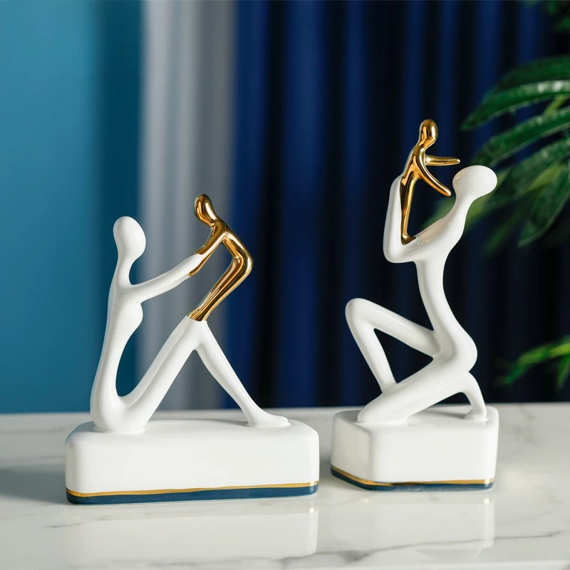 Simple Ceramic Parent-child Character Creative Personality Home Decoration Ornaments Living Room Office Statues Sculpture