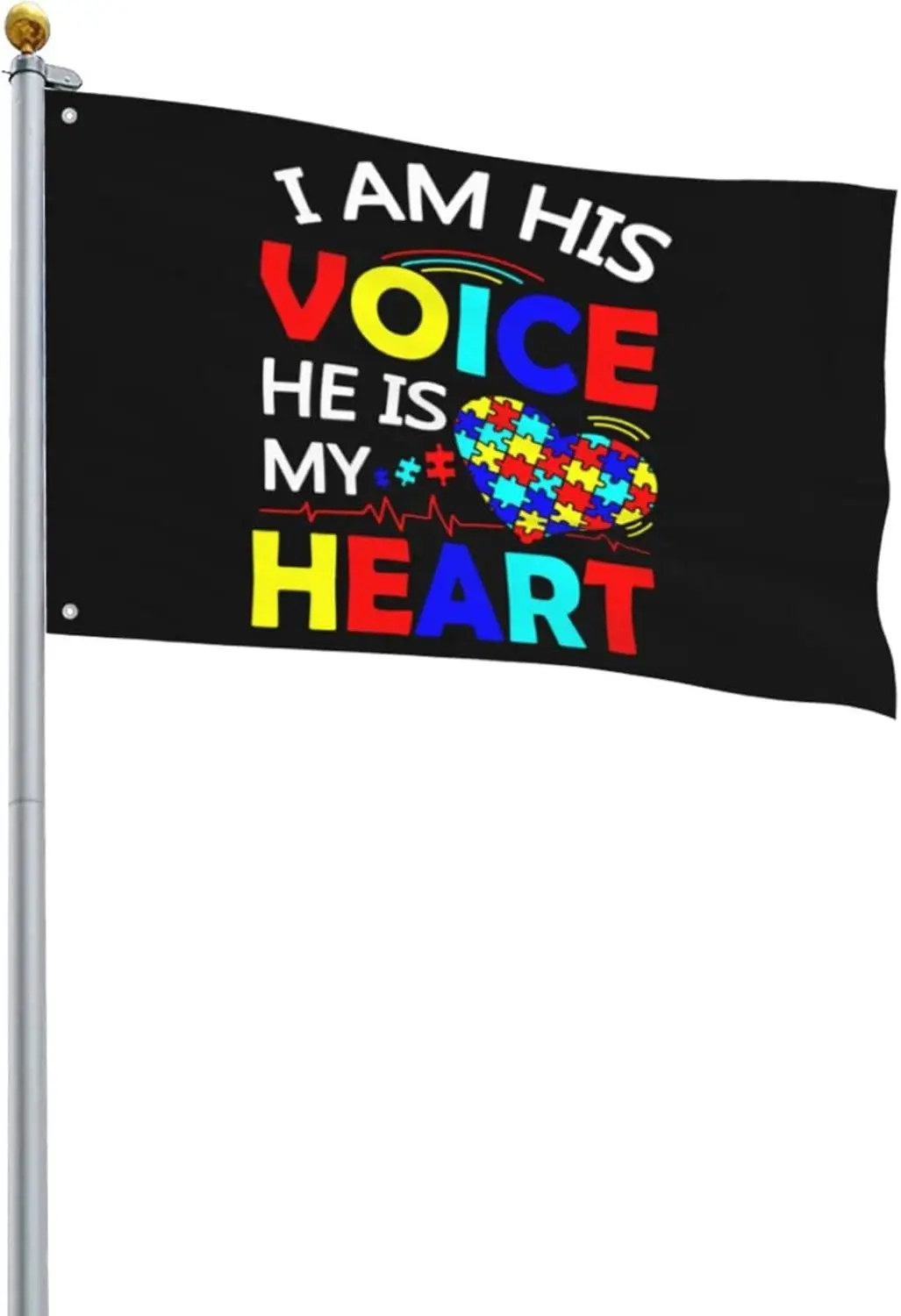 Flagicts 100% Polyester I'M His Voice He Is My Heart Autism Flag