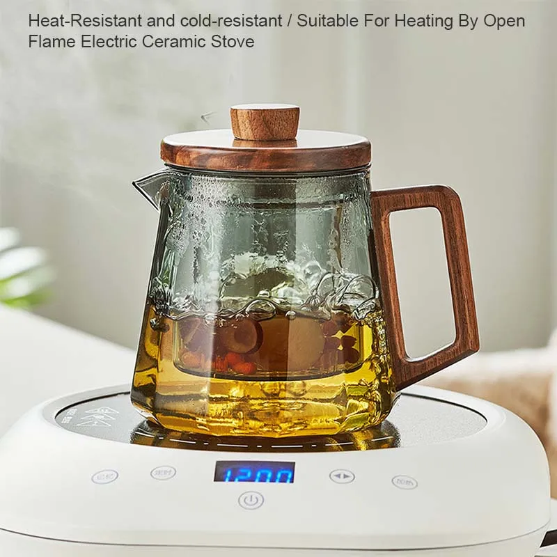 YMEEI Heat Resistan Glass Wooden Handle Tea Sets Puer Kettle Coffee Pot Gas Stove Electric Pottery Stove To Boil Teapot 800ML