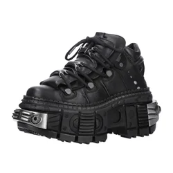 Men's Motorcycle Boots Fashion Punk Rock Big Head Leather Shoes Platform Metal Decoration Design Y2k Goth Western Ankle Boots