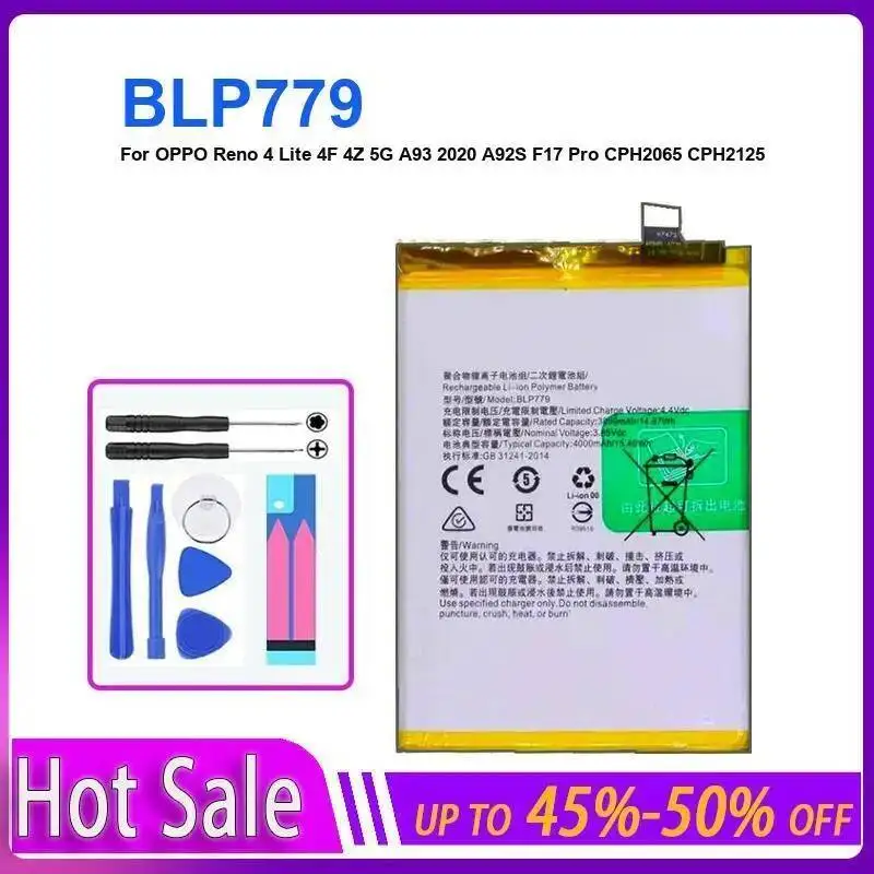 BLP779 4000Mah Mobile Phone Battery For Oppo Reno 4 Lite 4F 4Z 5G A93 2020 A92S F17 Pro CPH2065 CPH2125