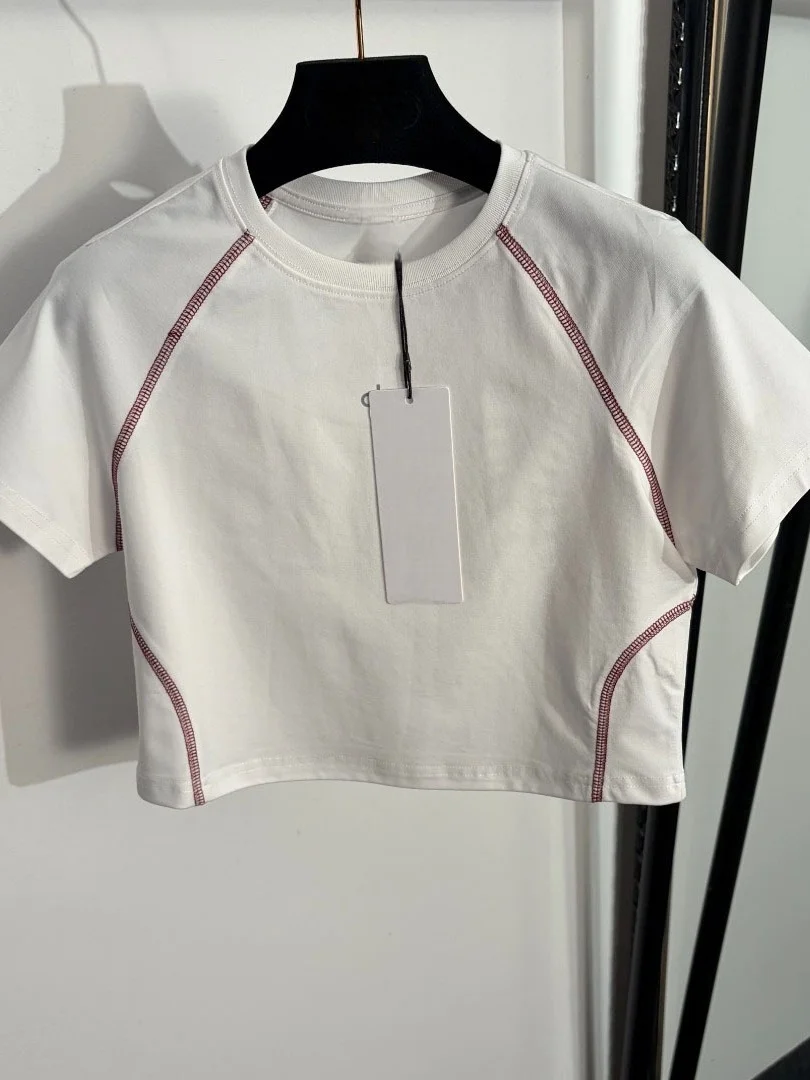 Sporty Short Sleeve T-Shirt Women's round Neck Asymmetrical Hem Design Color Block Top Fashionable Summer Wear for Young Women