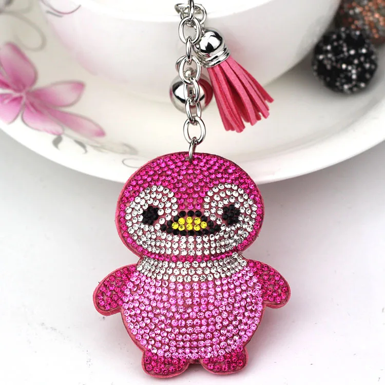 Korean Style Penguin Keychain Bling Rhinestone Pendant, Tassel Key Ring, Animal Theme Bag Charm Accessory Gift
