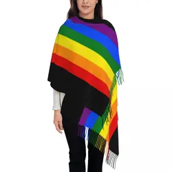 Gay Pride Flag Stripe Tassel Scarf Women Soft GLBT LGBT Rainbow Lesbian Shawls Wraps Lady Winter Scarves