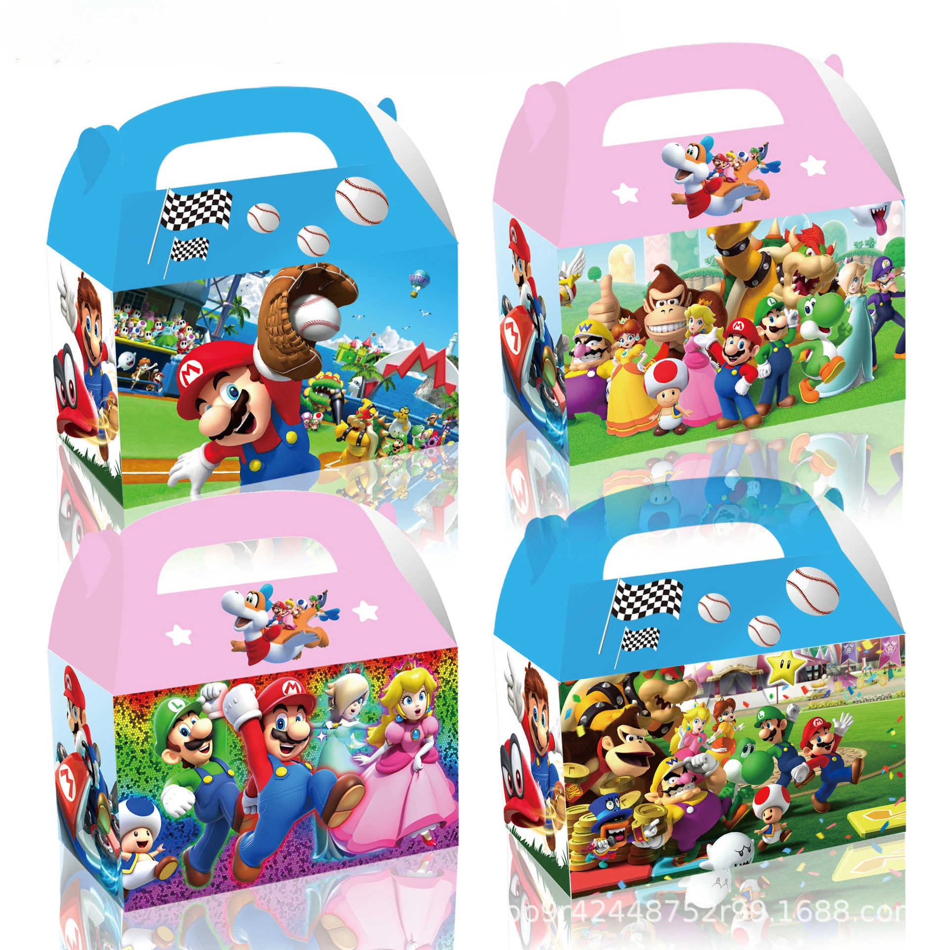 12Pcs Set Super Mario Theme Carry-on Horn Carton Anime Figure Cute Kraft Paper Candy Holder Bag Double-sided Pattern Gift Box