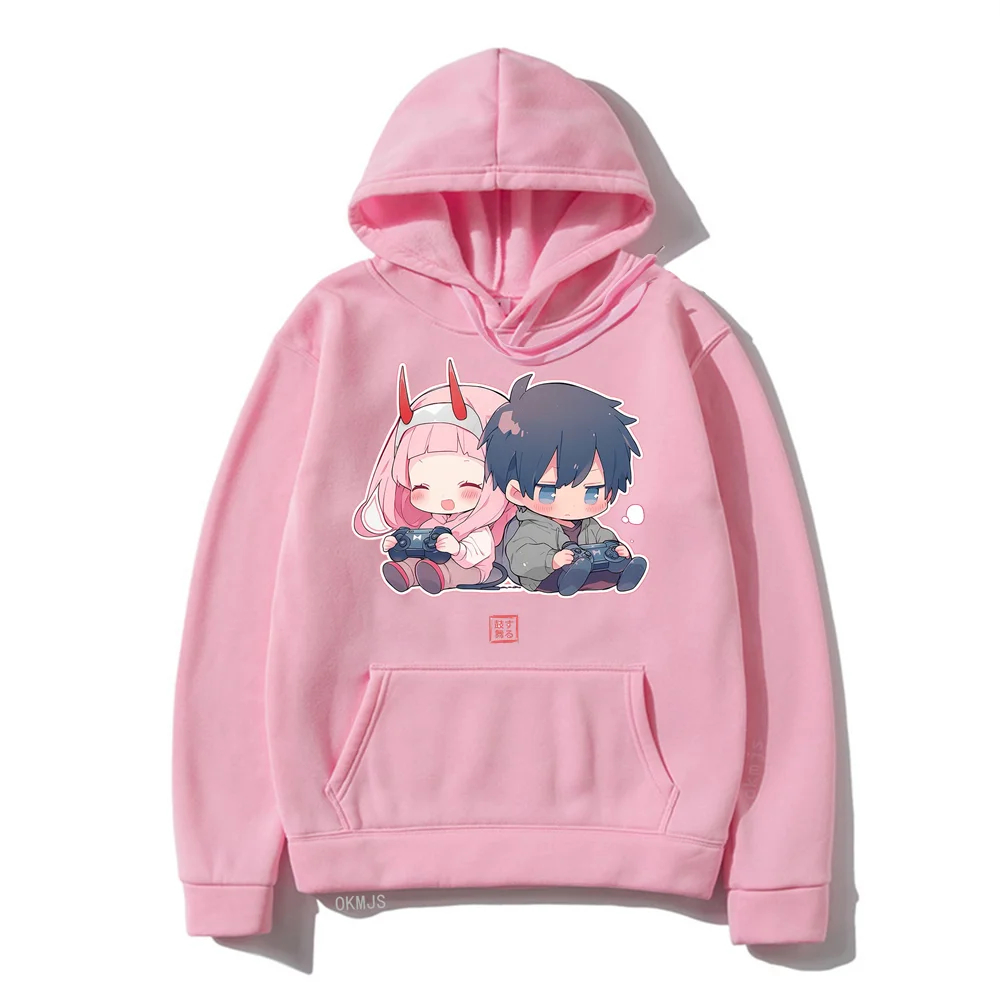 Women Casual Hoodies Harajuku Simple Hooded Sweatshirt Zero Two x Hero Gamers Darling in the FranXX Print Pullover Streetwear