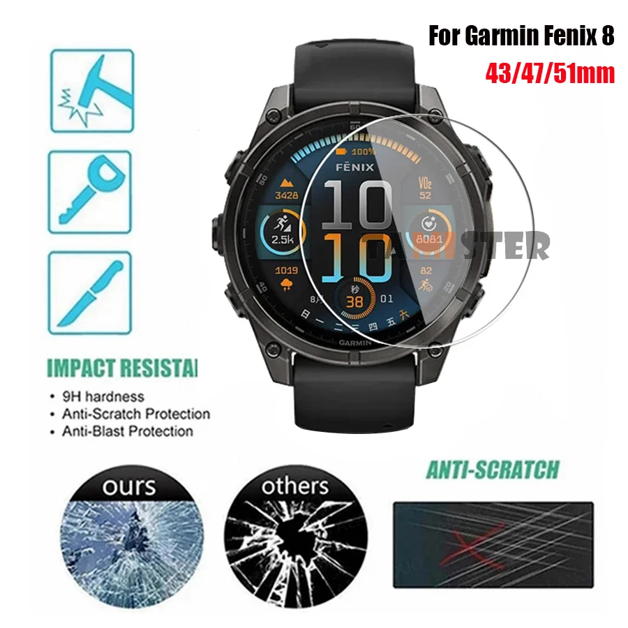 ガーミンフェニックス8用強化ガラス保護カバー,スクリーンプロテクター,スマートウォッチ,フィルムアクセサリー,43mm, 47mm, 51mm