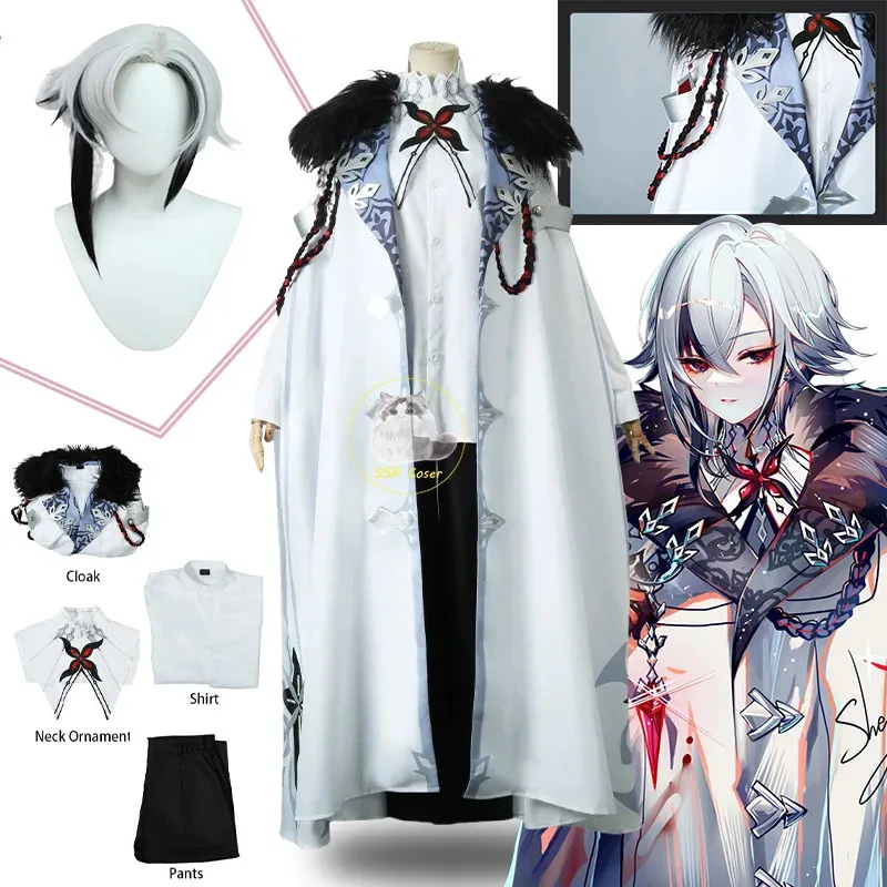 Game Genshin Impact The Knave Arlecchino Cosplay Costume Arlecchino Cloak Wig Coat Eleven Fatui Harbingers Cosplay Clothes