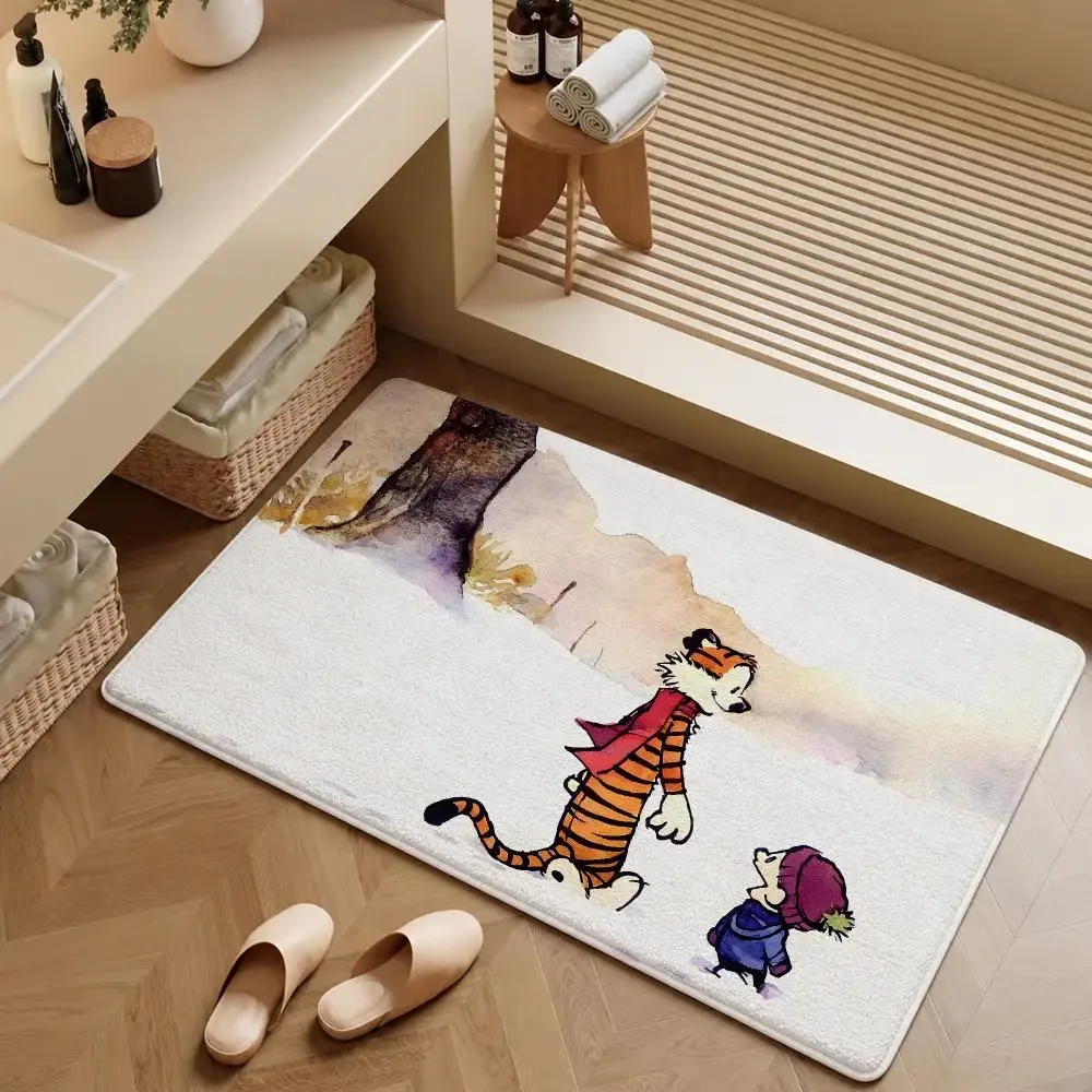 Comic Calvin and Hobbes Spaceman Spiff Floor Mat Soft Flannel Entrance Doormat Non-Slip Washable Rug For Bedroom Home Decor