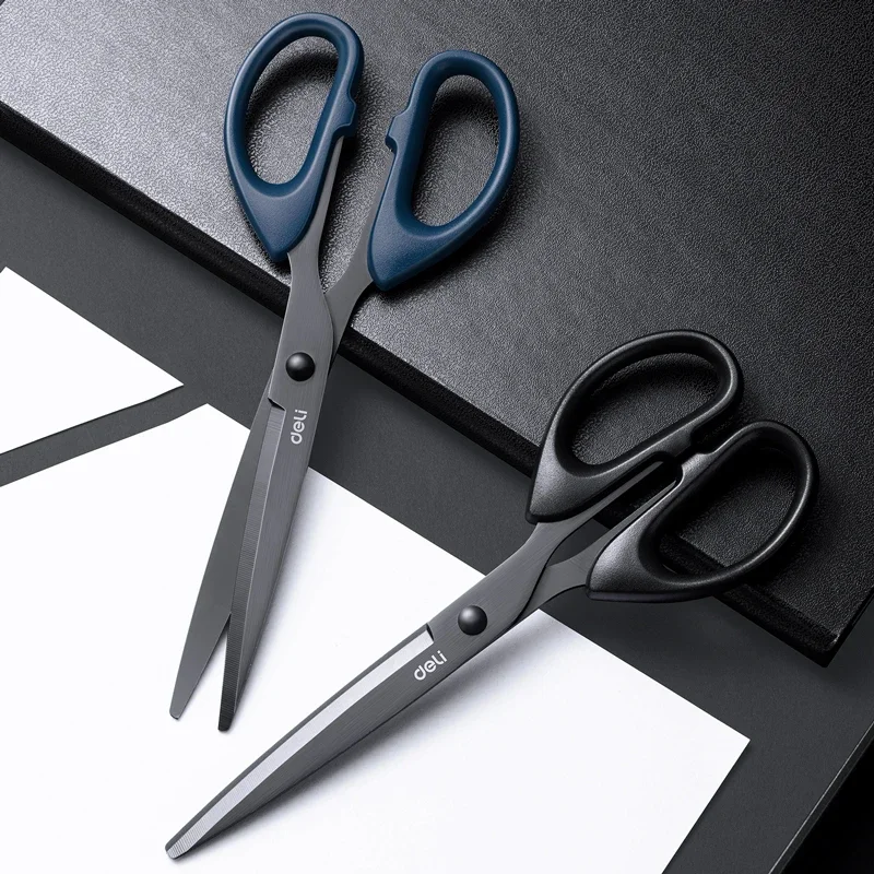 Imagem -03 - Deli-stainless Steel Scissors Faca Cortador Tesoura para Escritório de Negócios Papelaria Tesoura de Alfaiate Casa Faca de Cozinha Ferramenta de Corte Preto 210 mm 175 mm