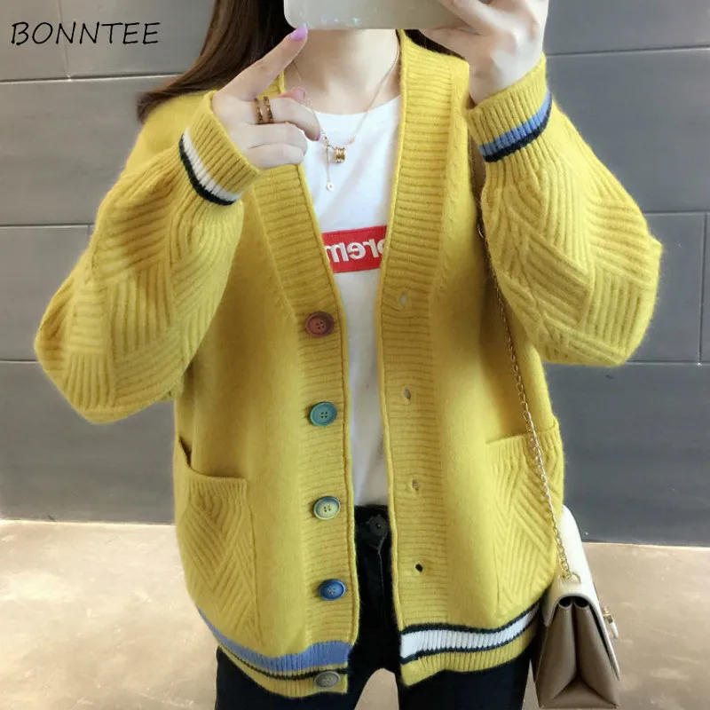 Cardigan Women Patchwork Ribbed Knitwear Soft Charm Newest Fashion Loose Daily Lovely Preppy Style Ulzzang Sweater Spring Cozy