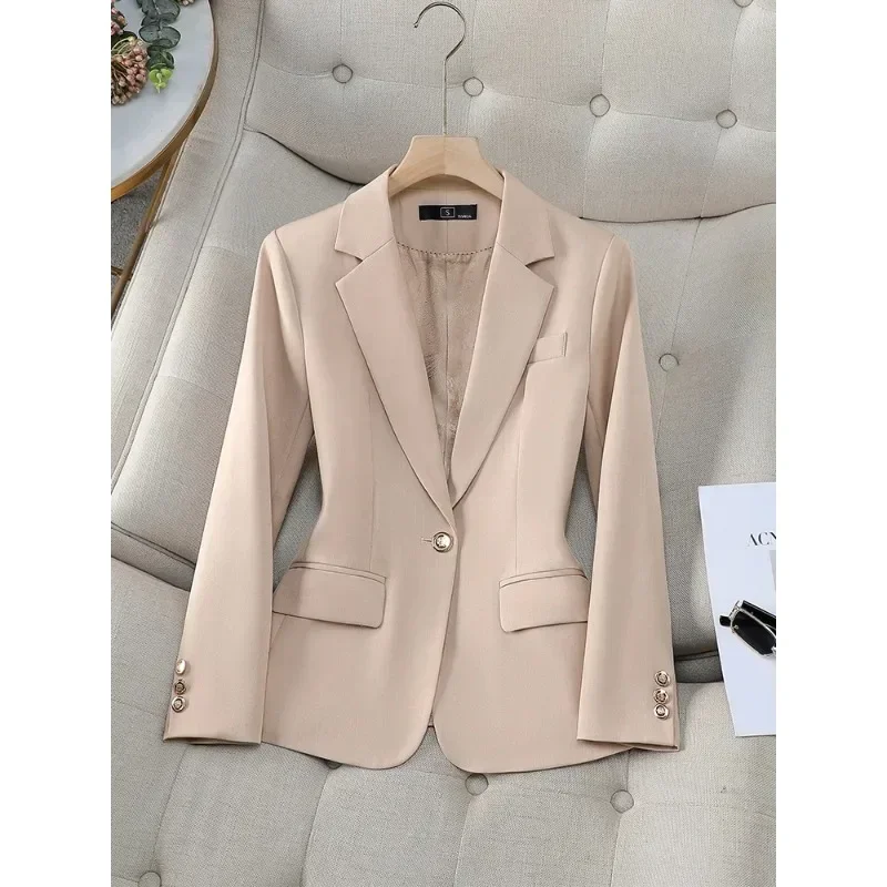 Blazer feminino de seios únicos, manga comprida, jaqueta formal feminina, roupa de trabalho de negócios, preto, cáqui, bege, verde, outono, inverno