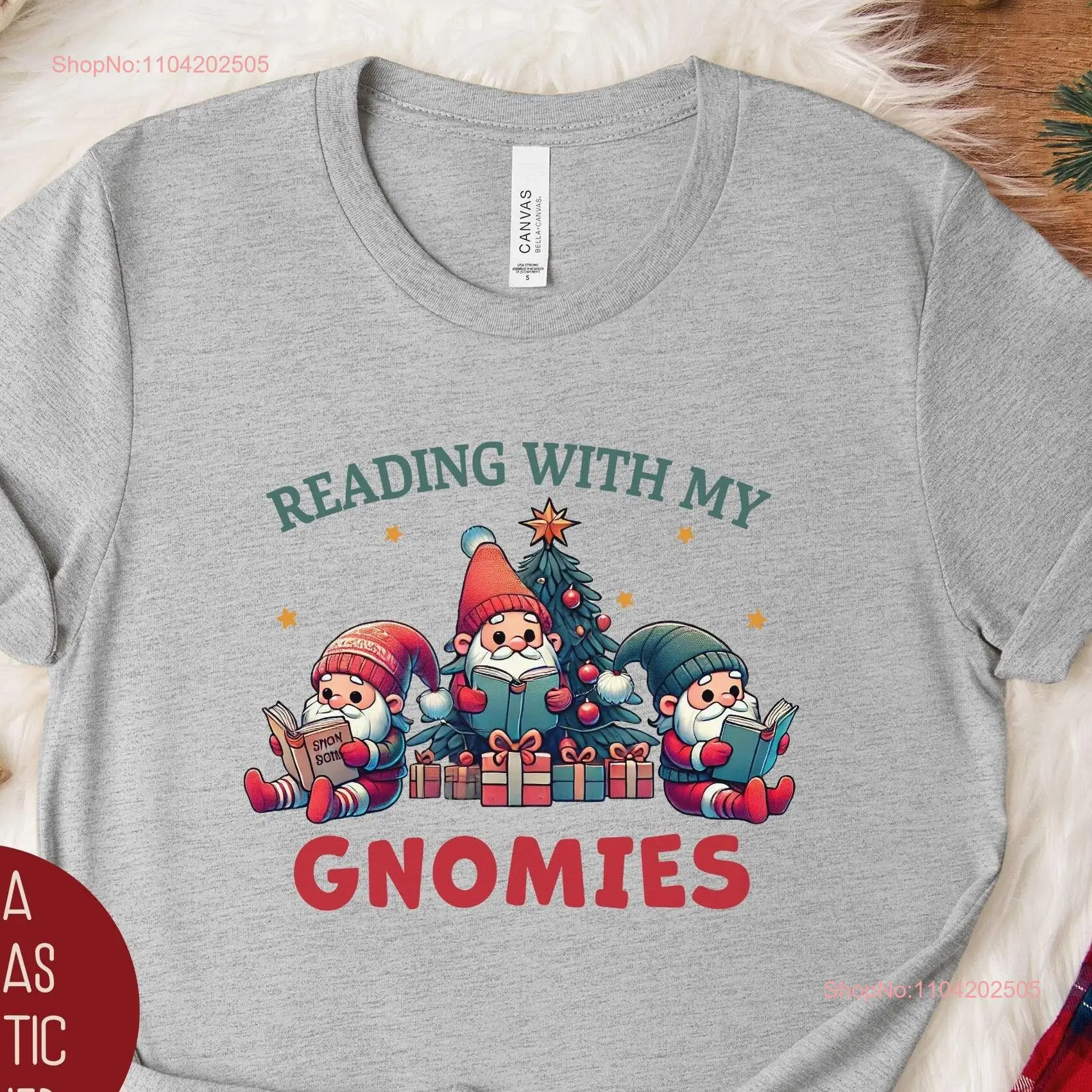 Reading with My Gnomies Christmas T Shirt Cute Funny Book Lover Holiday Bookish Gnomes Matching Winter Xmas for Women