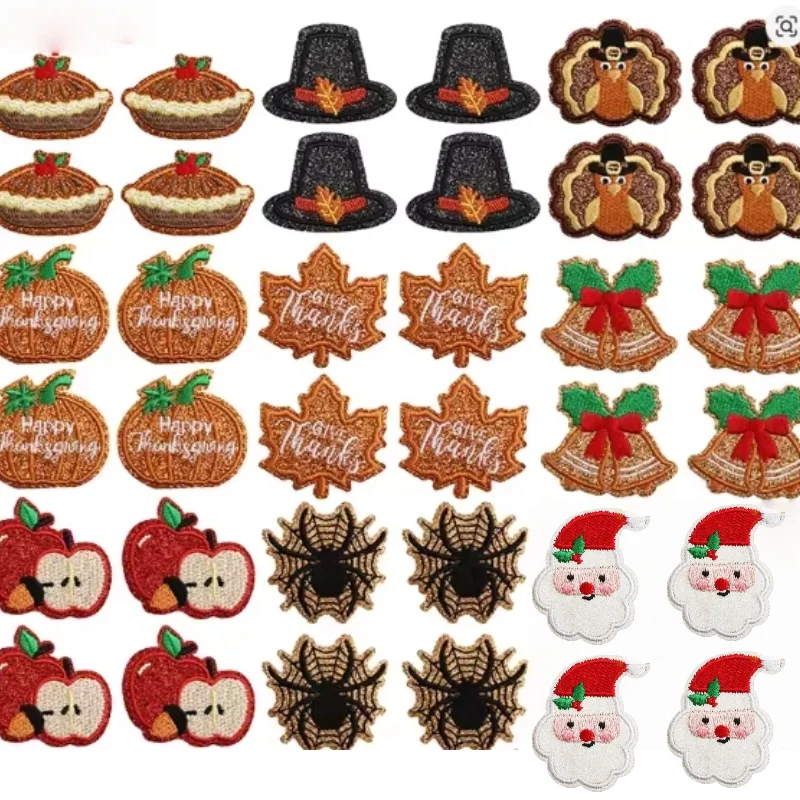 Christmas Theme Embroidery Cloth Sticker Cartoon Apple Patch Sticker Glitter Powder Material Little Squirrel Computer Embroidery