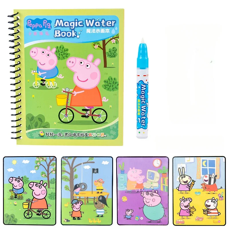 Libro de pintura al agua de Peppa Pig, tablero de dibujo lavable, grafiti claro, desarrollo de lluvia de ideas para bebés