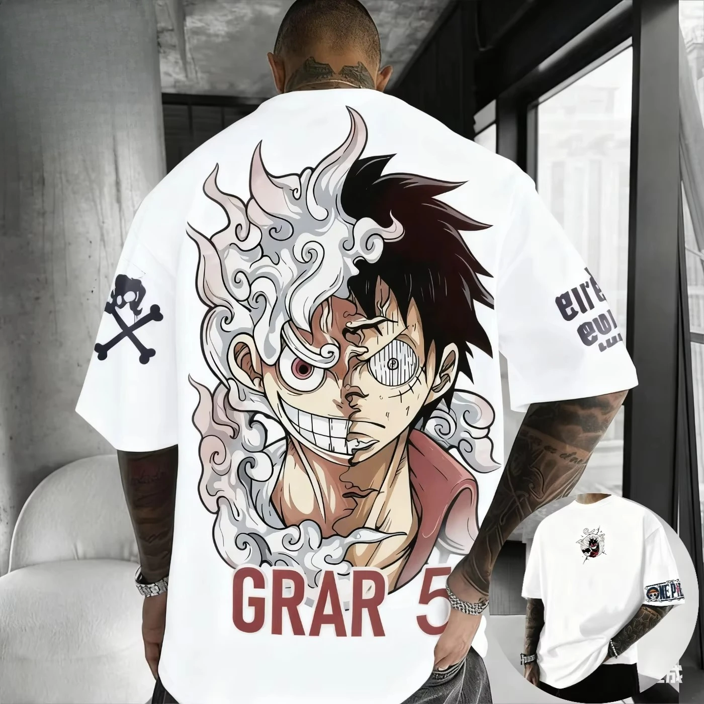 قطعة واحدة أنيمي مشتركة كبيرة تي شيرت 2025 الرجال والنساء الخريف/الشتاء جديد الشارع الهيب هوب فضفاض عادية Y2K الوالدين والطفل