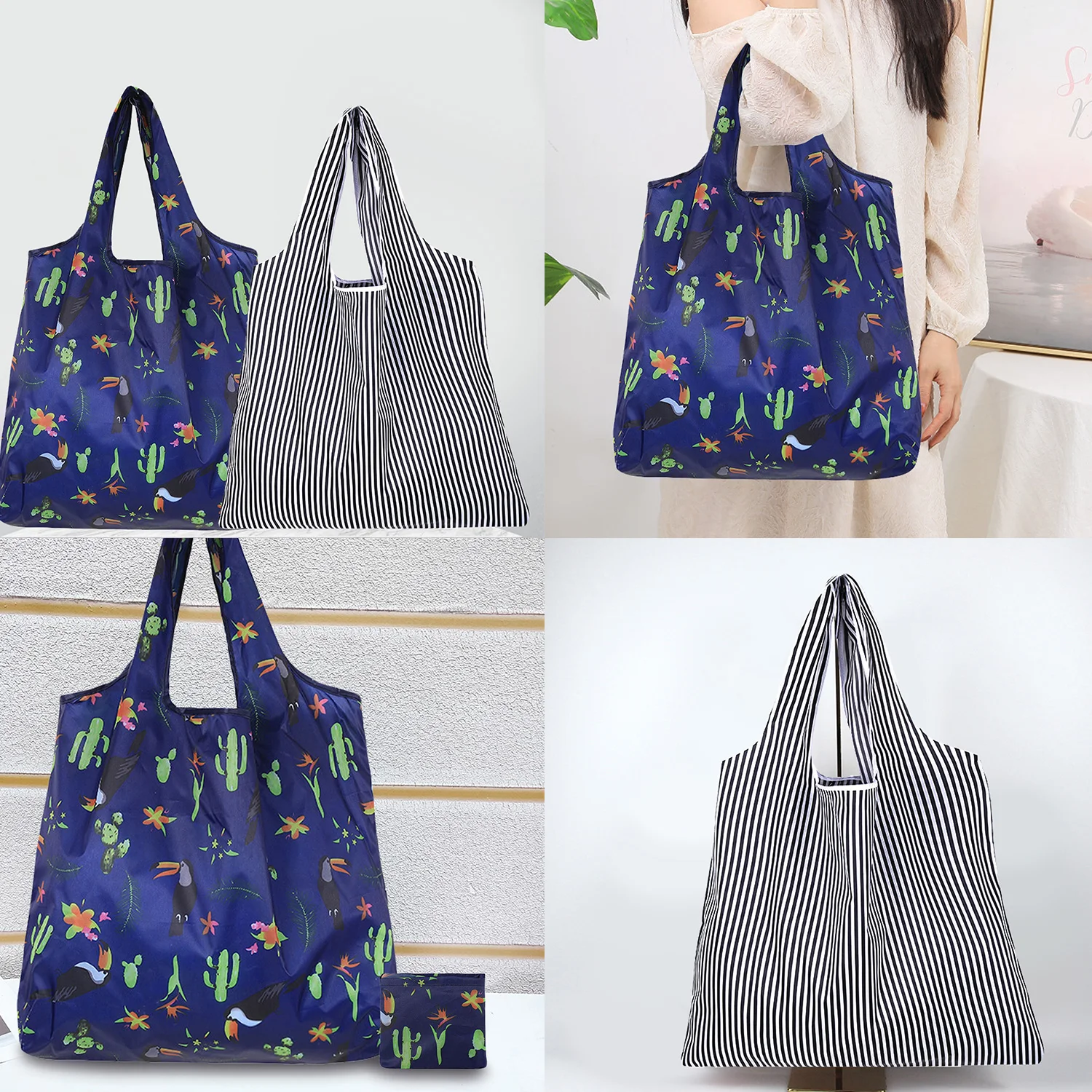 Foldable Shopping Bag Reusable Travel Grocery Bag Eco-Friendly Beach Toy Storage Bags Printing Tote Pouch Bag Package