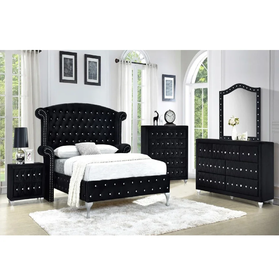 Juego de Muebles de Dormitorio Moderno 2026, Juego Completo de Dormitorio de Lujo en Terciopelo Gris, Muebles de Dormitorio King Size, Cama California King