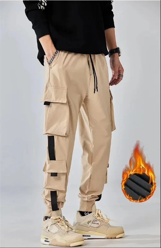 Thick ankle sports sweatpants with solid color and versatile splicing  Harun pants for youth with plush insulation and cool casu