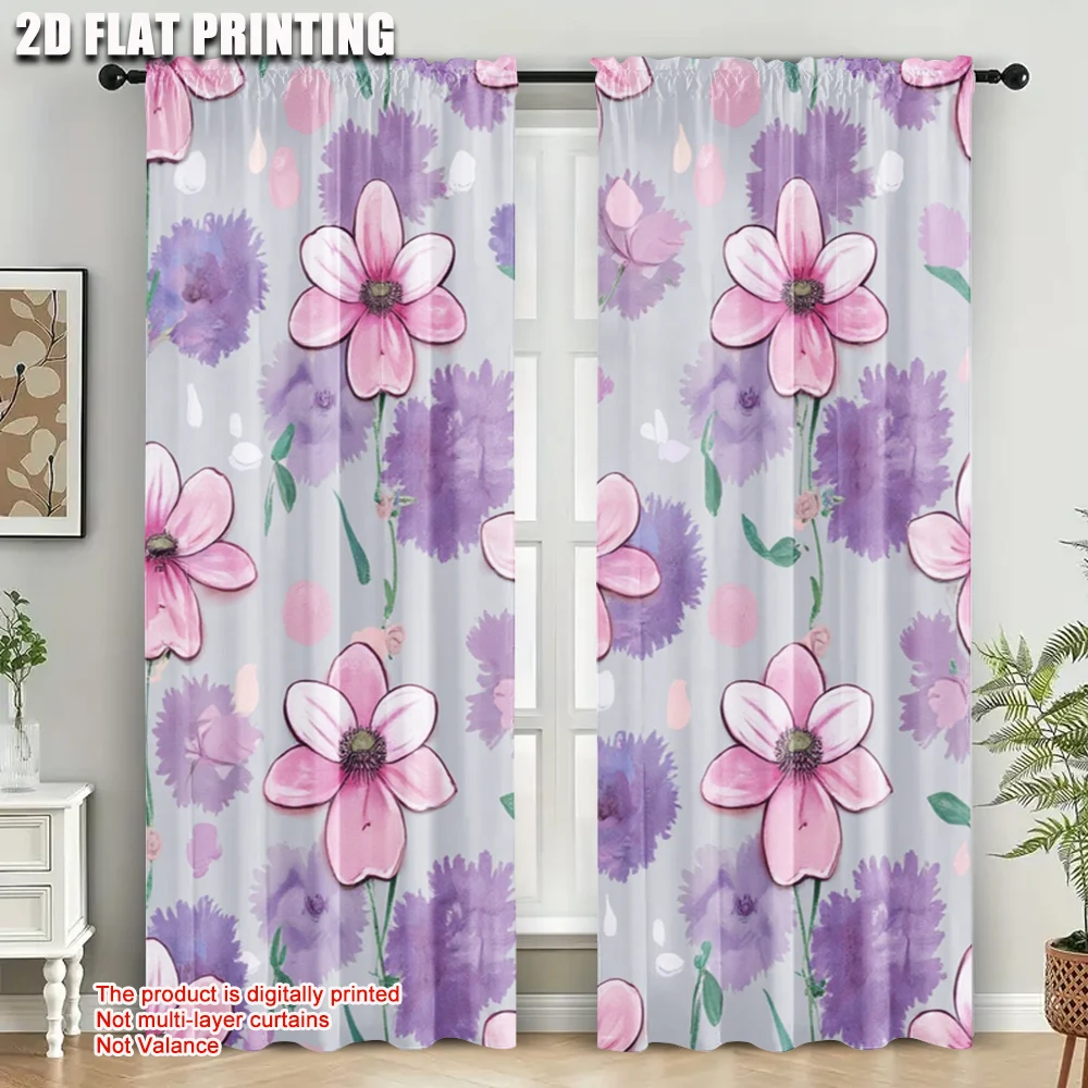 

2pc,2D plane printing Creative Curtains Aster & Daisy Versatile Durable Polyester (without rod) Decorations Outdoor Use for