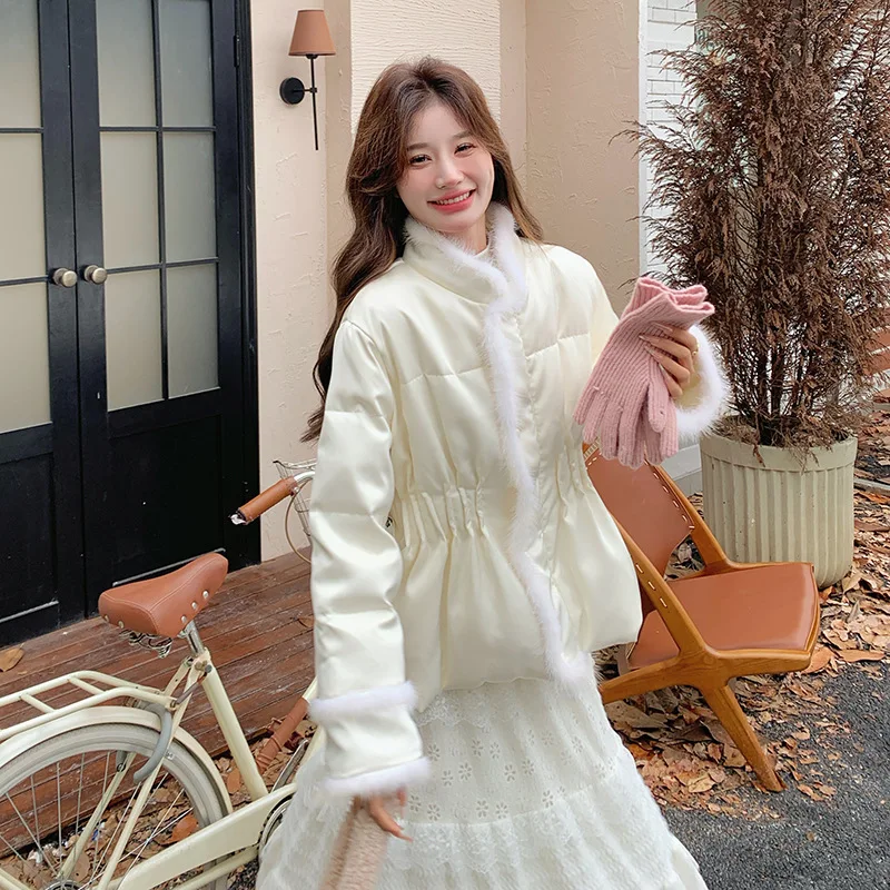 المرأة الشتاء العطر الصغيرة نمط الاتجاه سميكة معطف جديد النمط الصيني المياه الأرنب الفراء المرقعة أنيق أسفل سترة #3