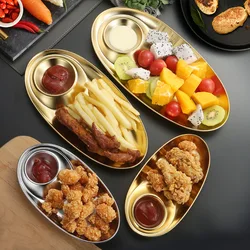 Snack Dish Dumpling Plate Golden Oval Dipping Saucer 304 Stainless Steel Tray Fries Plate Salad Dish Barbecue Seasoning Plate
