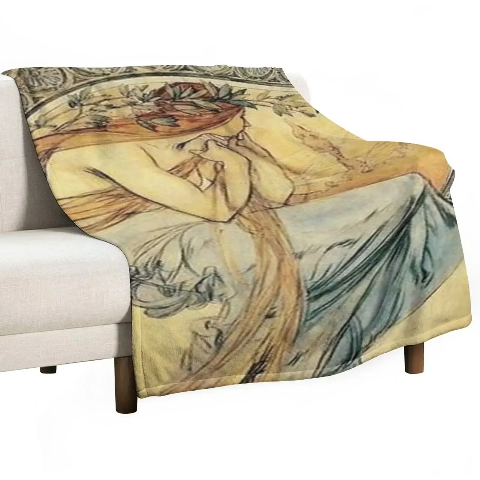 Alphonse Mucha Vintage Art Throw Blanket Vintage Plaid on the sofa Flannel christmas decoration Sofa Throw Blankets