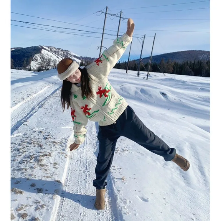 Christmas New Year Vintage Sweaters Coat Winter Thicked Warm Lazy Tops Women Y2k E-Girl Long Sleeve Knitted Cardigan