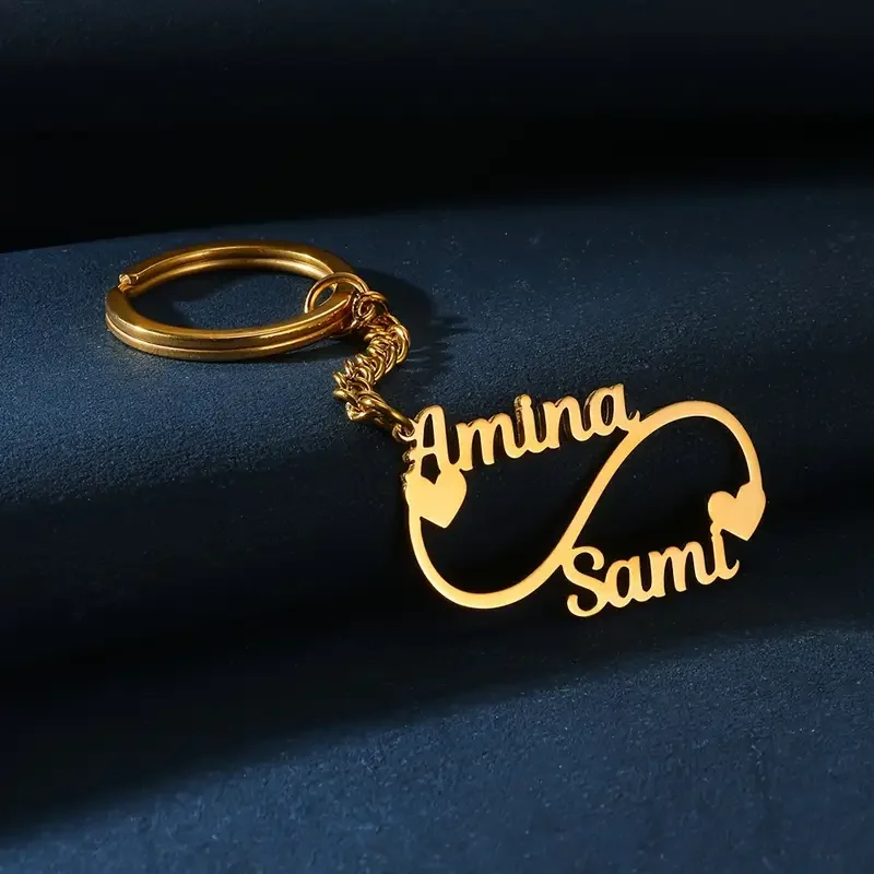 

Personalized Infinity Love Keychain For Women Custom Name Stainless Steel Gold Color Two Name With Heart Key Rings Jewelry Gifts