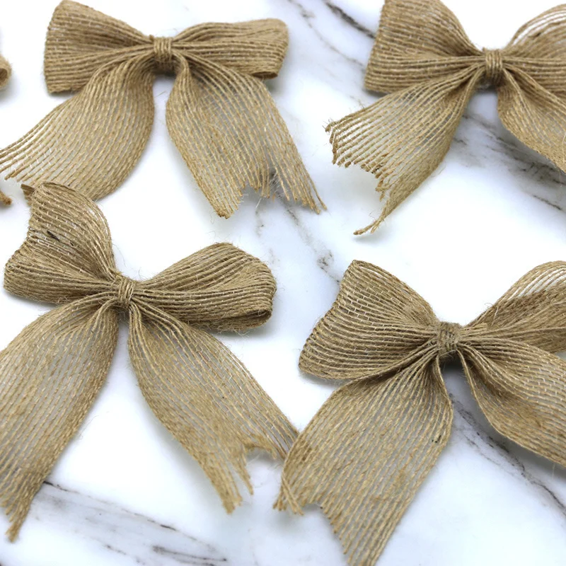 (10 Pcs/pack) 8*9cm Natural Linen Linen Bow Tie Bag Decoration Gift Box Packaging Hat Clothing Decorations AccessoriesHandmade